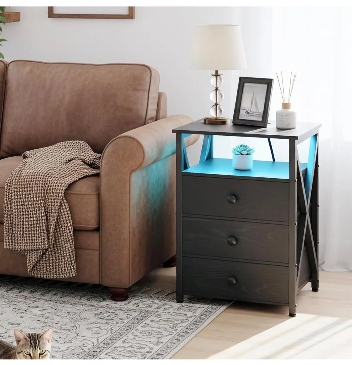 Bedside Table Set of 2 with Charging Station, Side - Image 3