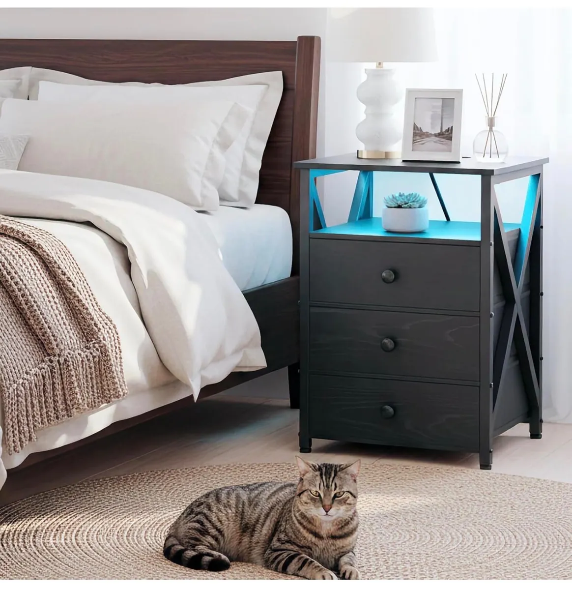 Bedside Table Set of 2 with Charging Station, Side - Image 4