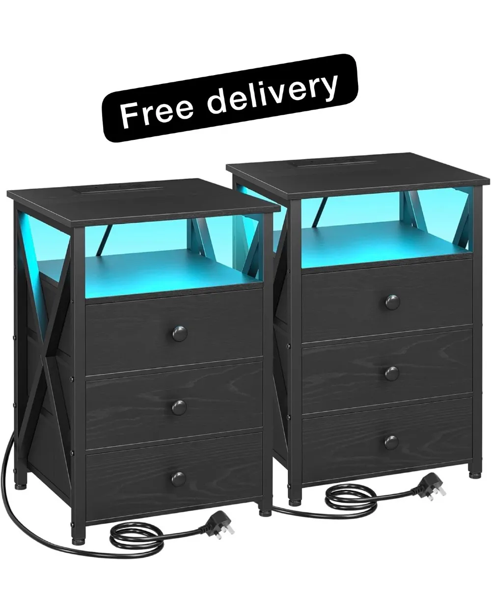 Bedside Table Set of 2 with Charging Station, Side - Image 1