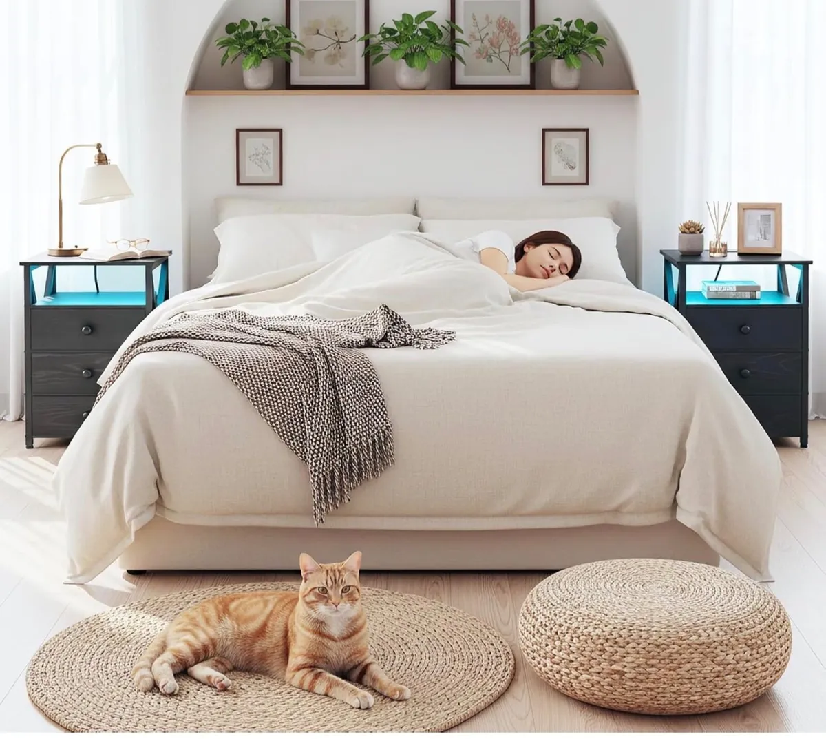 Bedside Table Set of 2 with Charging Station, Side - Image 3