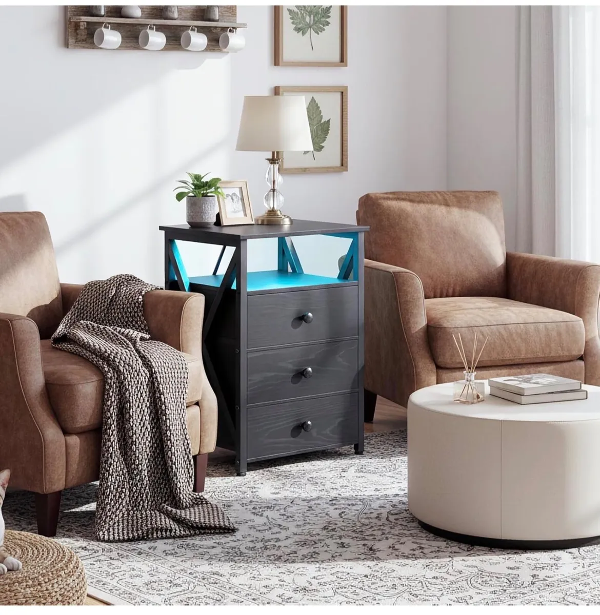 Bedside Table Set of 2 with Charging Station, Side - Image 4