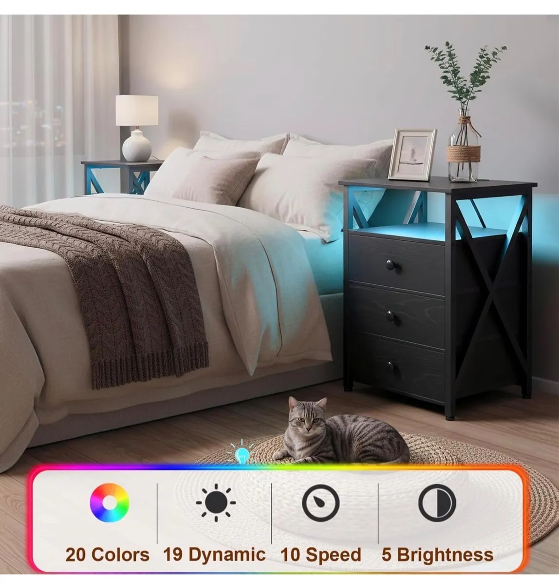 Bedside Table Set of 2 with Charging Station, Side - Image 1