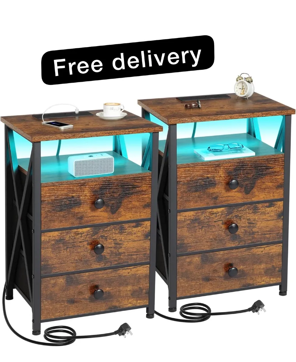 Bedside Table Set of 2 with Charging Station, Side - Image 1