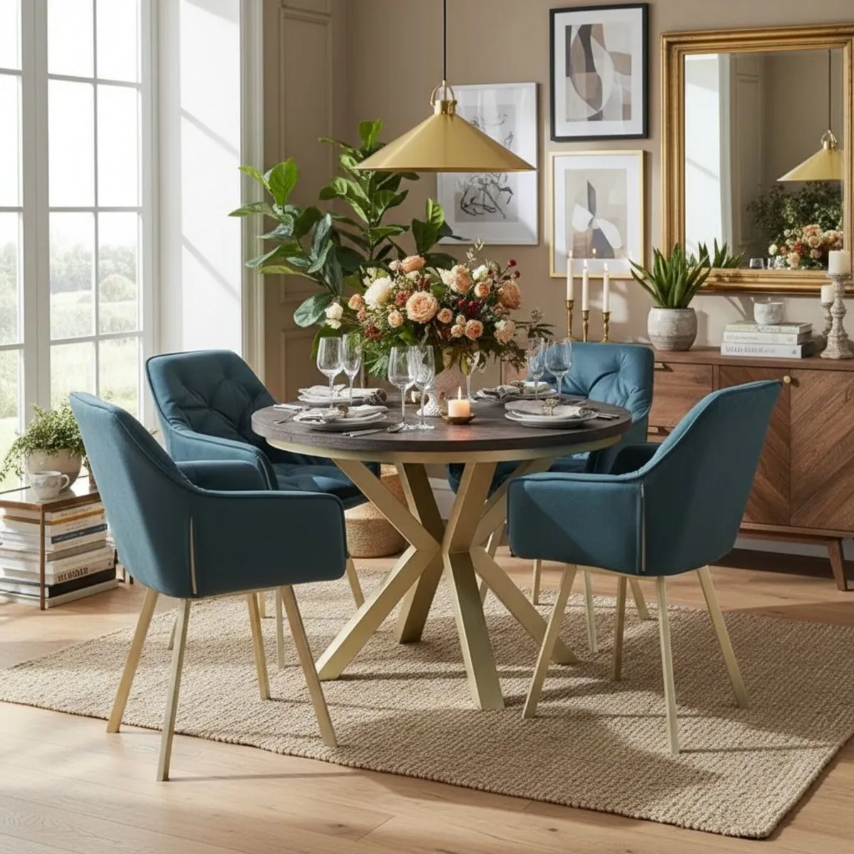 Jupiter X-Frame Loft Dining Table ø100+40cm Gold - Image 1