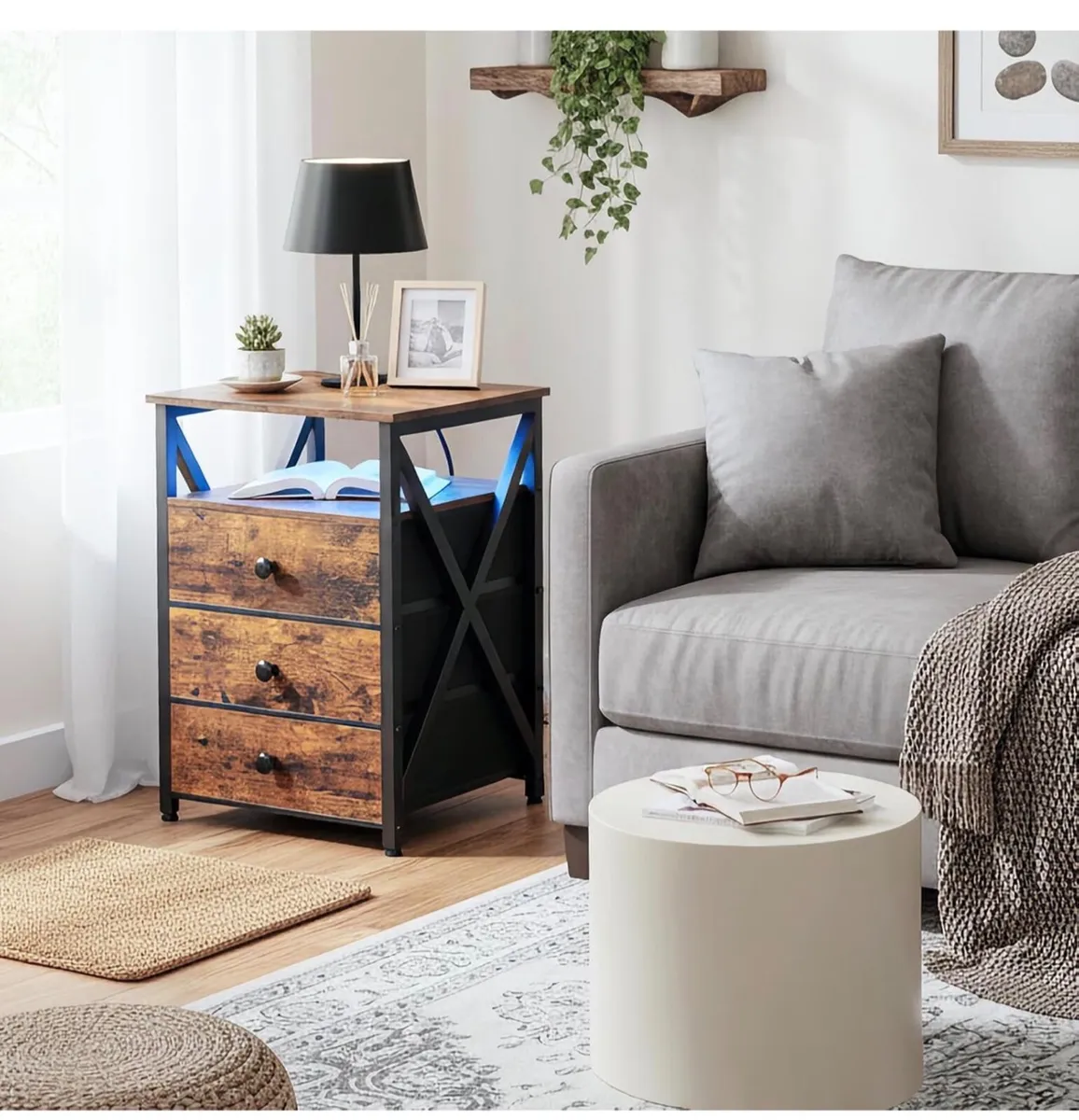 Bedside Table Set of 2 with Charging Station, Side - Image 3