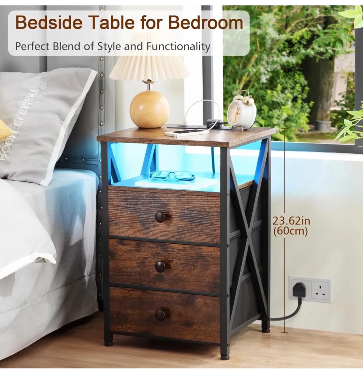 Bedside Table Set of 2 with Charging Station, Side - Image 1