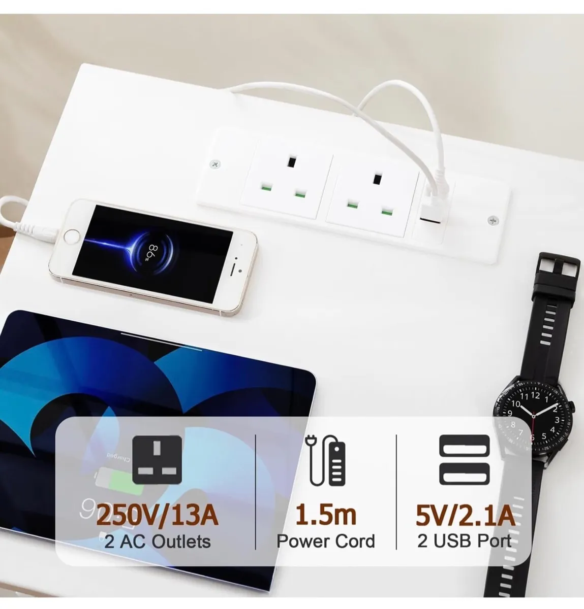 Bedside Table Set of 2 with Charging Station, Side - Image 4