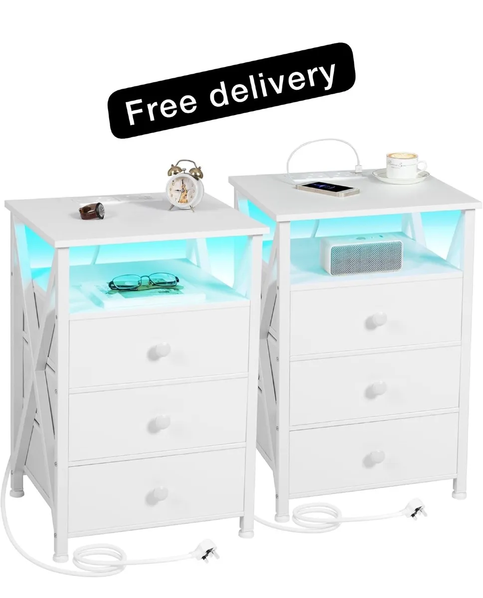 Bedside Table Set of 2 with Charging Station, Side - Image 1