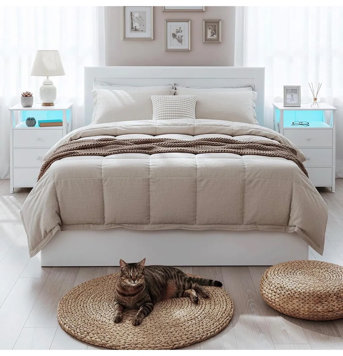 Bedside Table Set of 2 with Charging Station, Side - Image 1