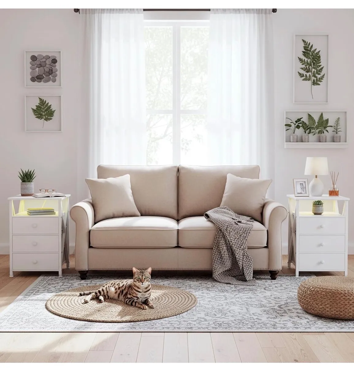 Bedside Table Set of 2 with Charging Station, Side - Image 2