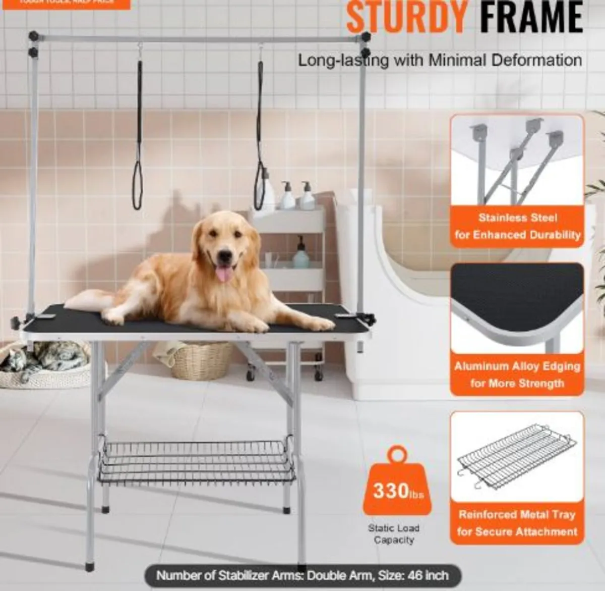 Pet Grooming Table Two Arms with Clamp, 117cm Dog - Image 2