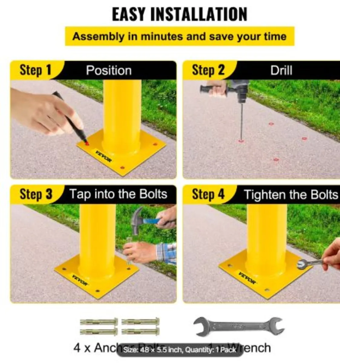 Safety Bollard 122 cm x 14 cm, Safety Barrier - Image 4