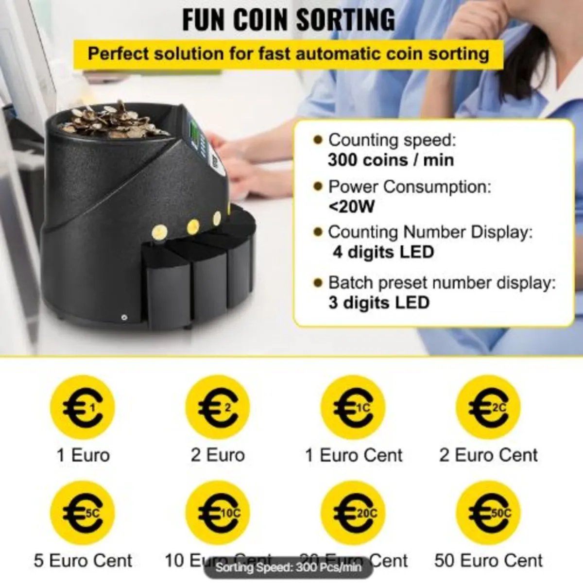 Euro Coin Counter Sorter 500-1000 Coins Electronic - Image 2