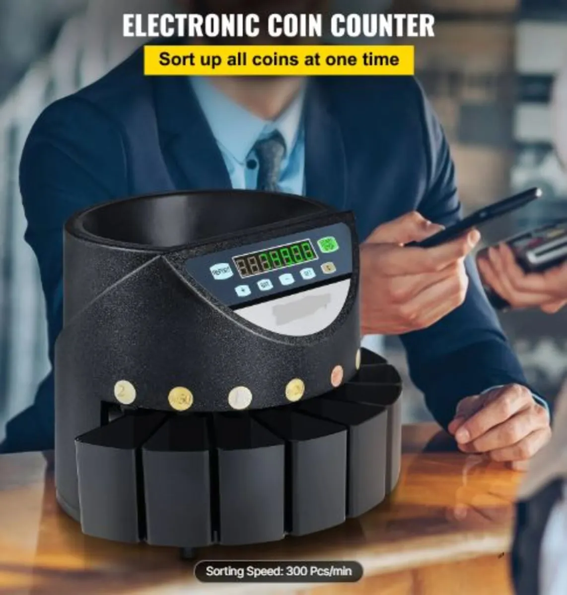 Euro Coin Counter Sorter 500-1000 Coins Electronic - Image 4
