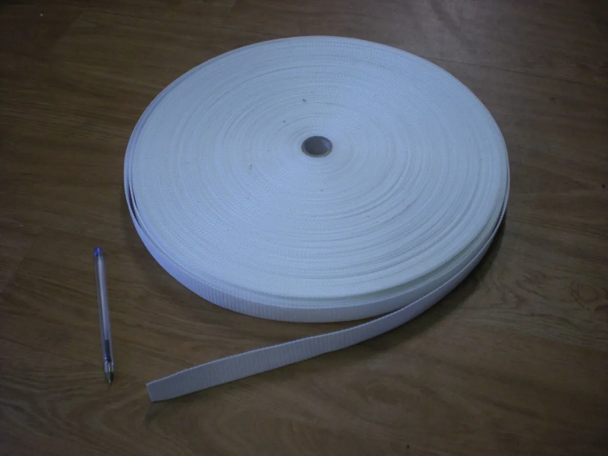 SALE: rolls of white 25mm wide webbing, 100m long - Image 1