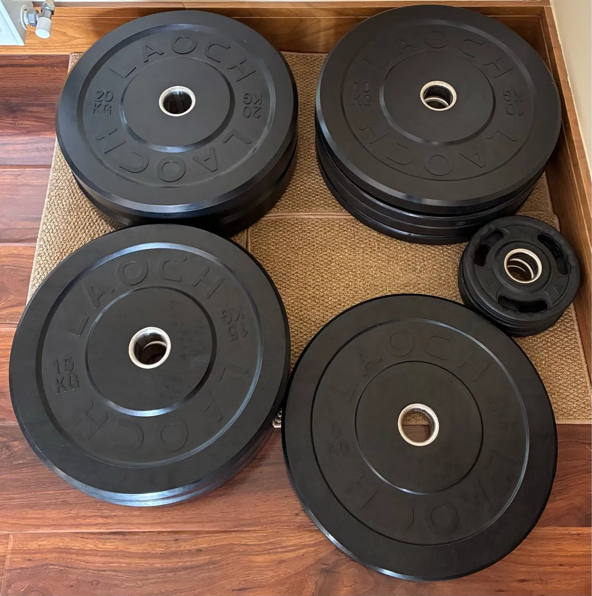 Black Bumper Plate weights(125kg)  and 2x barbells - Image 1