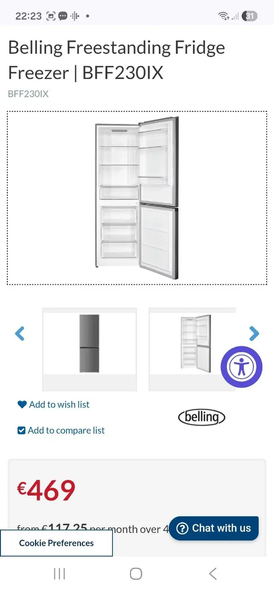 Belling silver Fridge freezer - Image 3