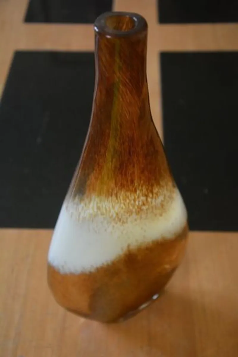Brown & White Glass Vase - Image 2