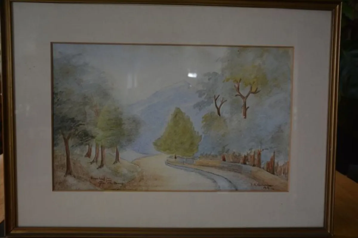Large vintage watercolor - Image 1