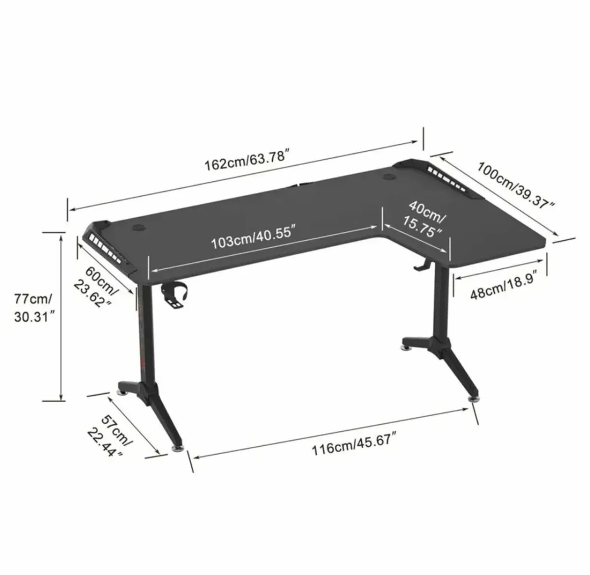 Gaming desk L-shape Led lights Free delivery - Image 2
