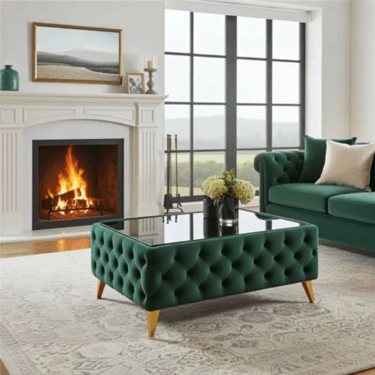 Chester Lux Velvet Coffee Table Tinted Glass 63×63 - Image 4