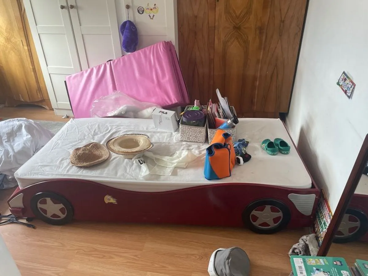 Kids racing car bed and mattress free to go NEED GONE ASAP