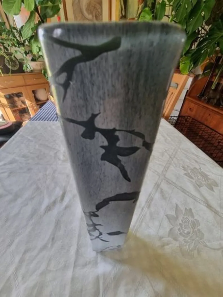 Large Cylindrical Engraved Glass Vase - Image 2