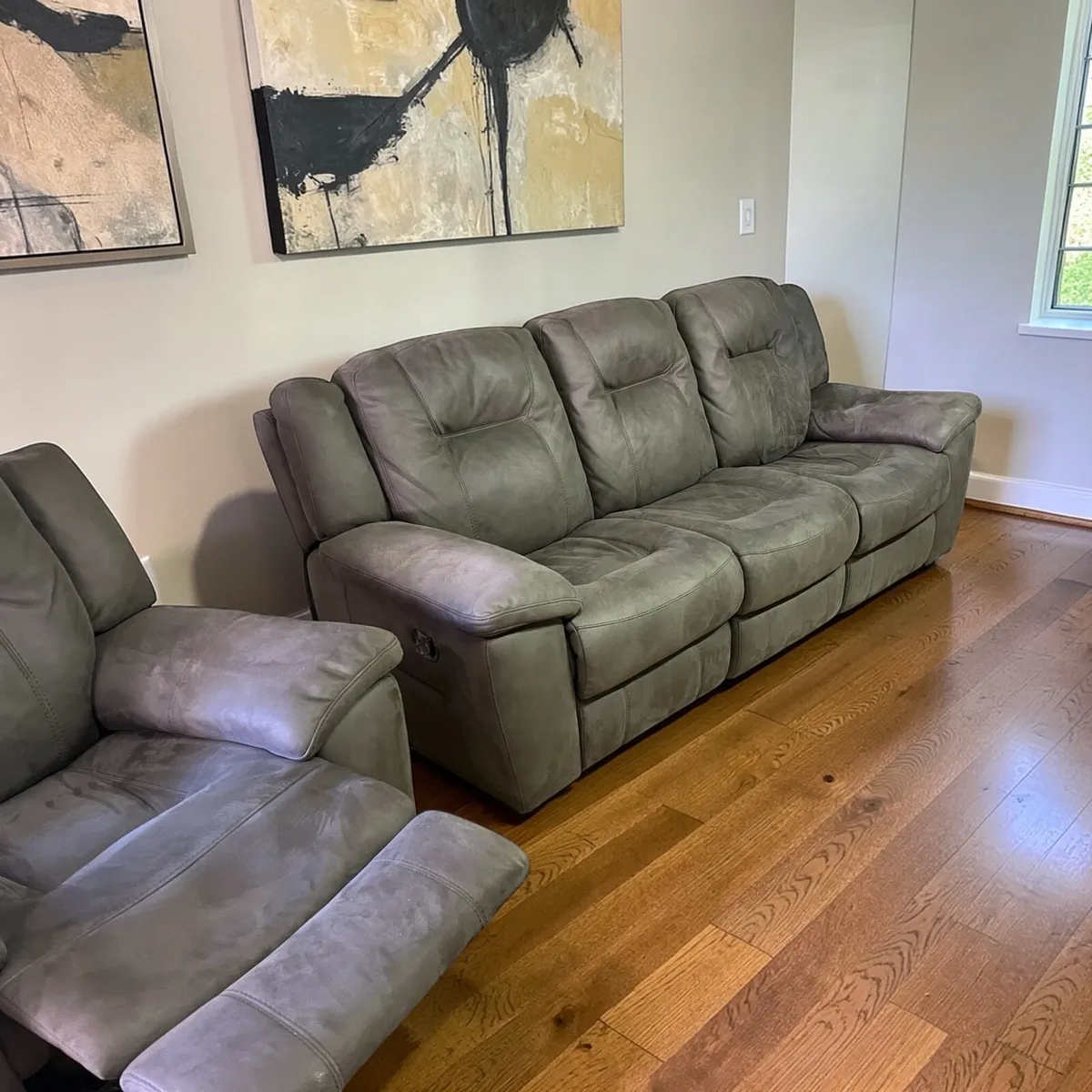 Grey 3+1+1 manual recliner sofa set - Image 3