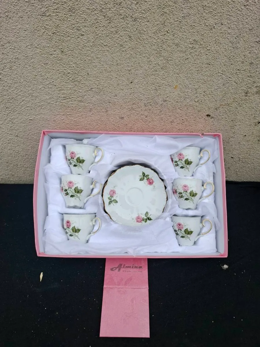 Pink roses china espresso cups