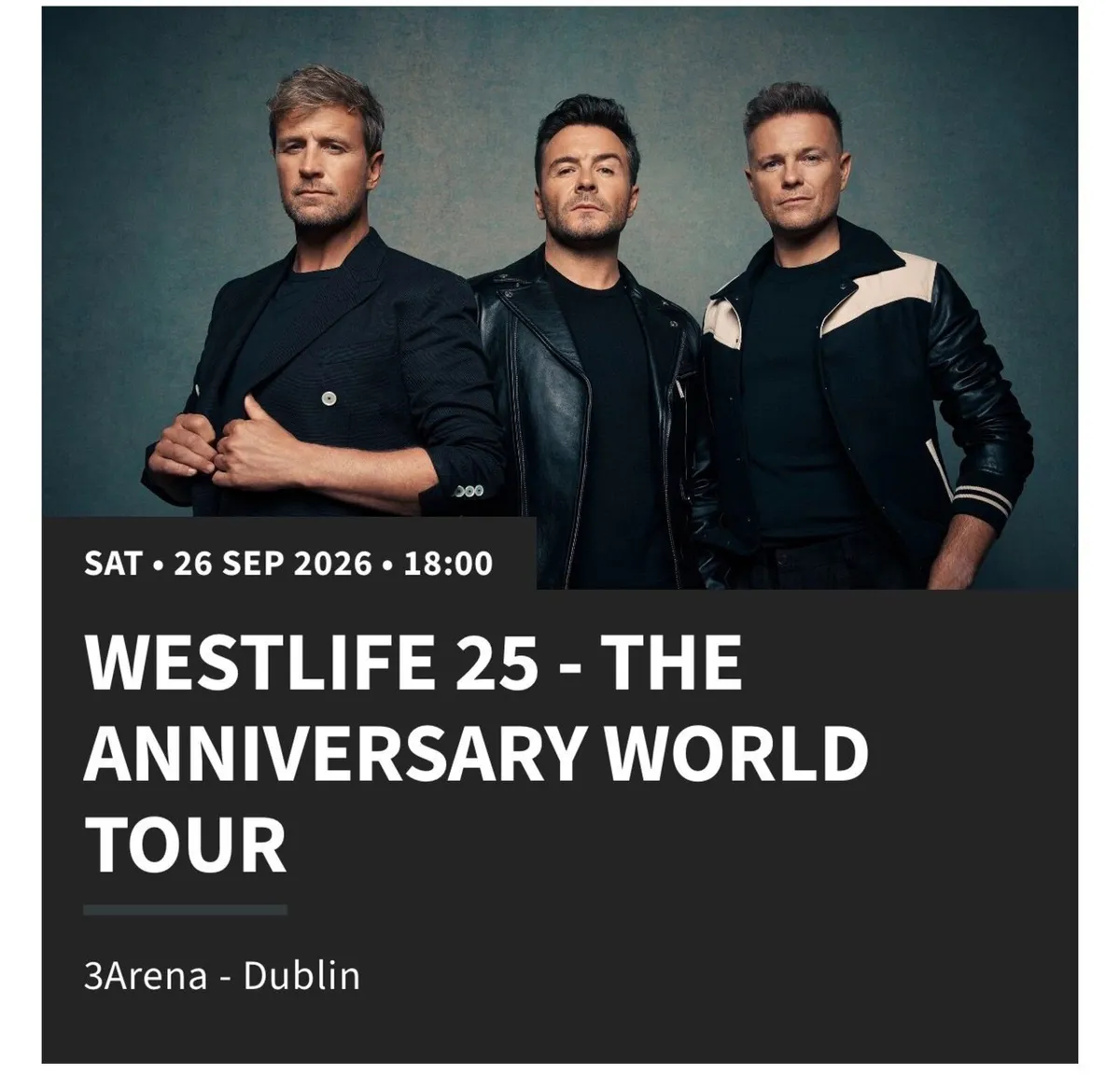 Westlife Seated Tickets - Sat 26th September - Image 1