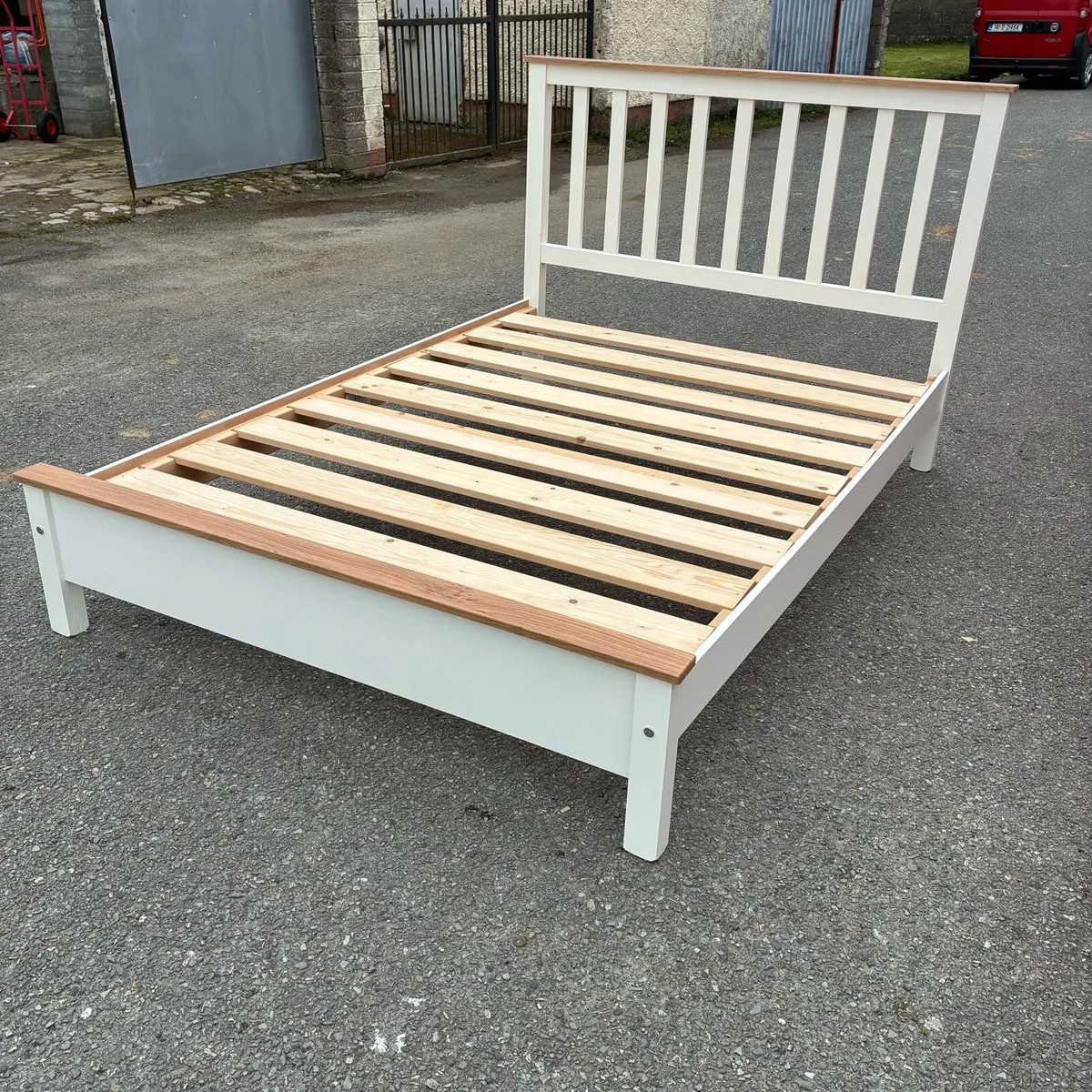Solid Cream & Pine Double Bed Frame - Image 3