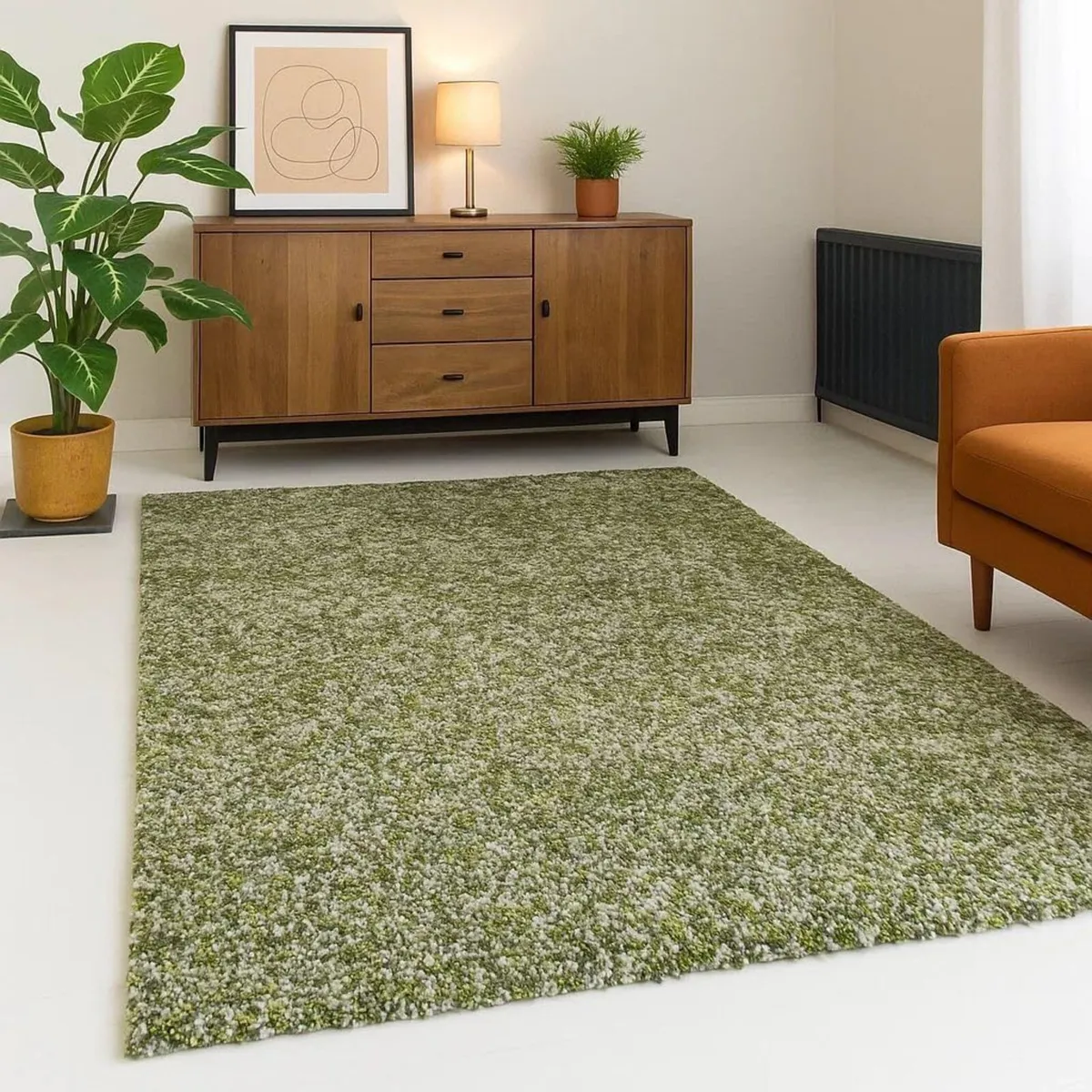 Green White Grey Spot Pattern Shaggy Rug Soft - Image 3