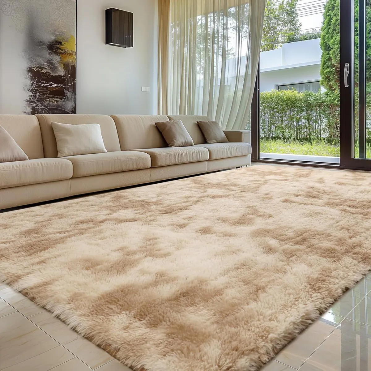 High Pile Rug Khaki Living Room 200 x 300 cm - Image 1