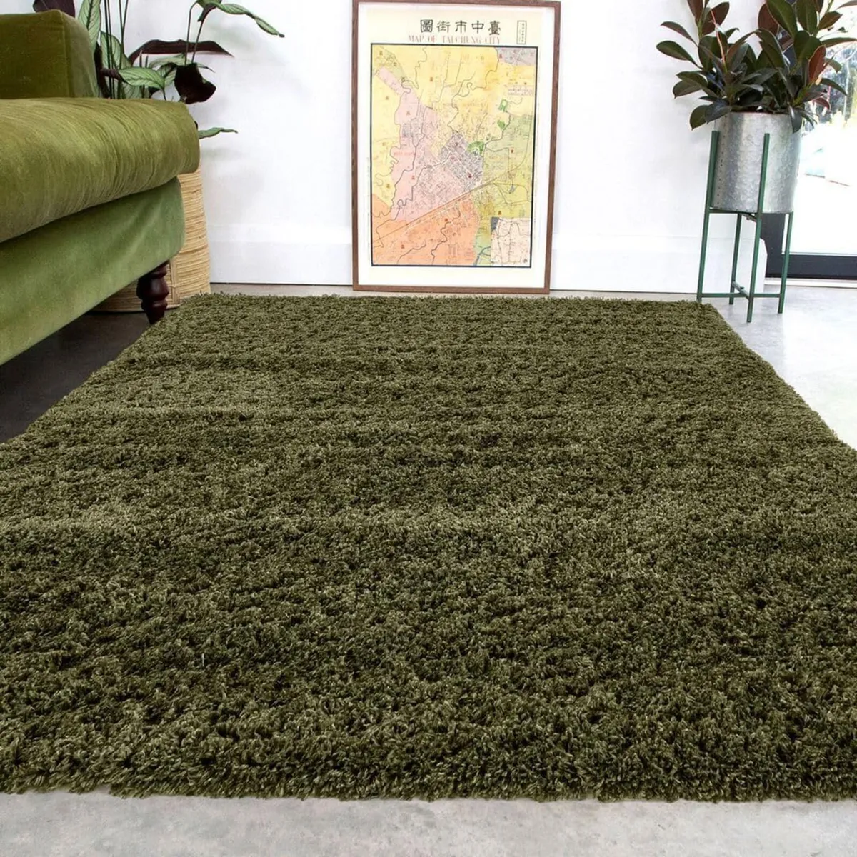 Super Soft Shaggy Olive Green Living Room Area