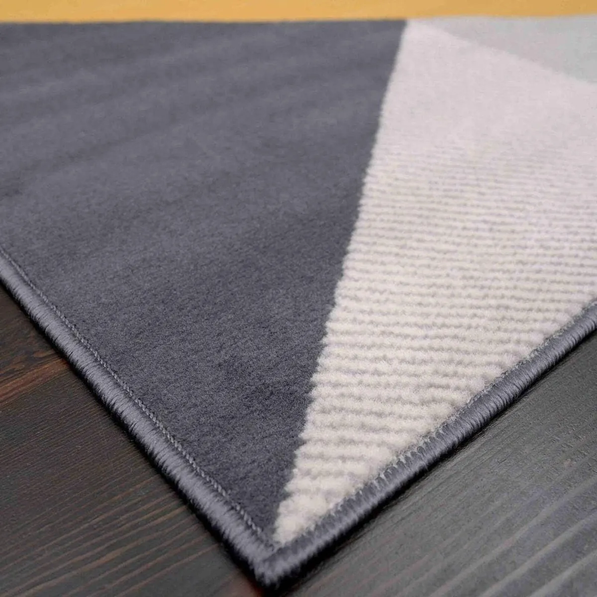 Ochre Mustard Grey Patchwork Geometric Carpet Rug - Image 4