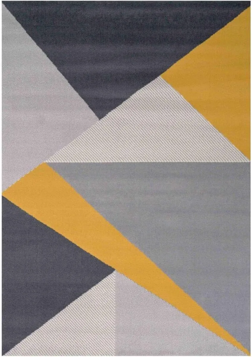 Ochre Mustard Grey Patchwork Geometric Carpet Rug - Image 2