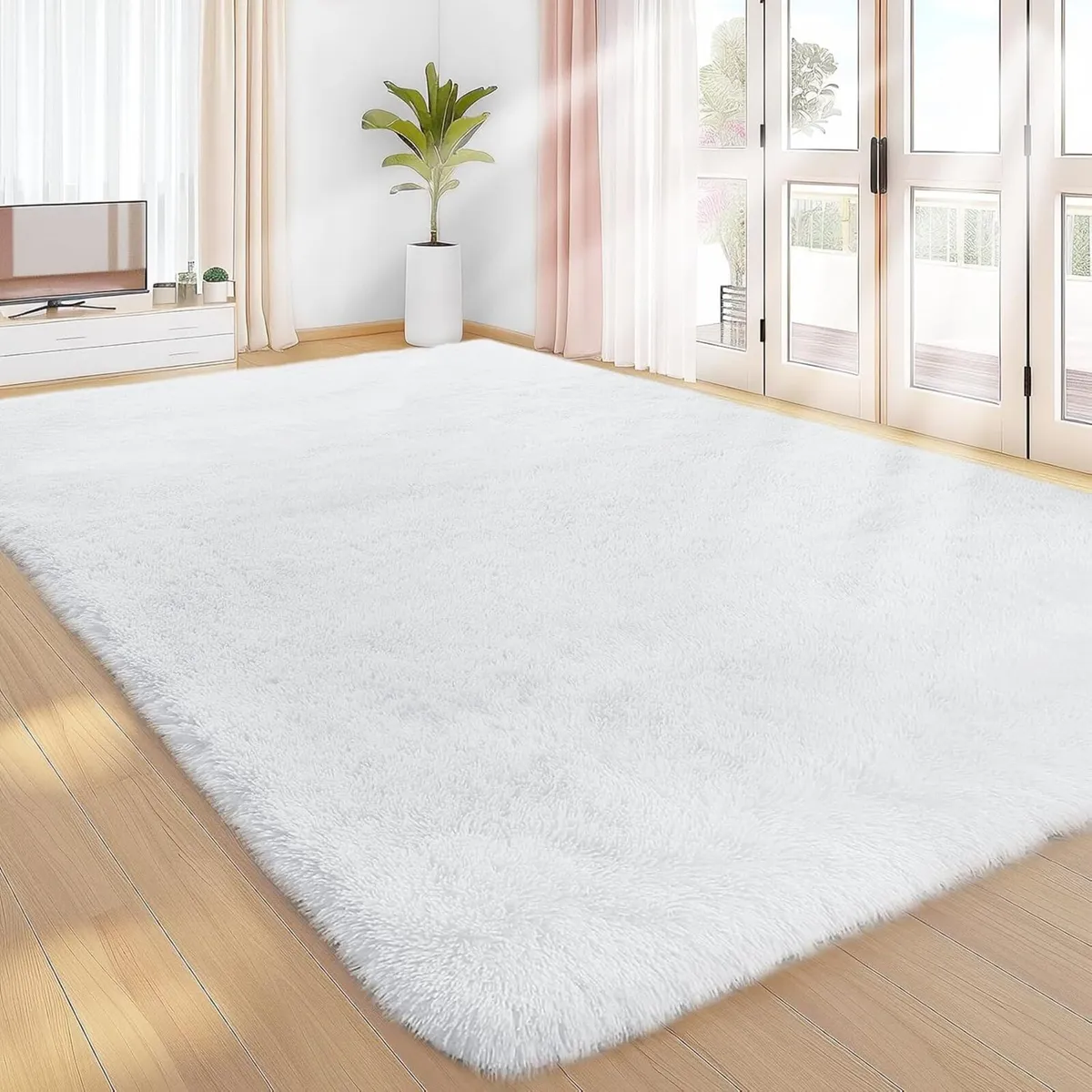 High Pile Rug White Living Room 200 x 300 cm - Image 1