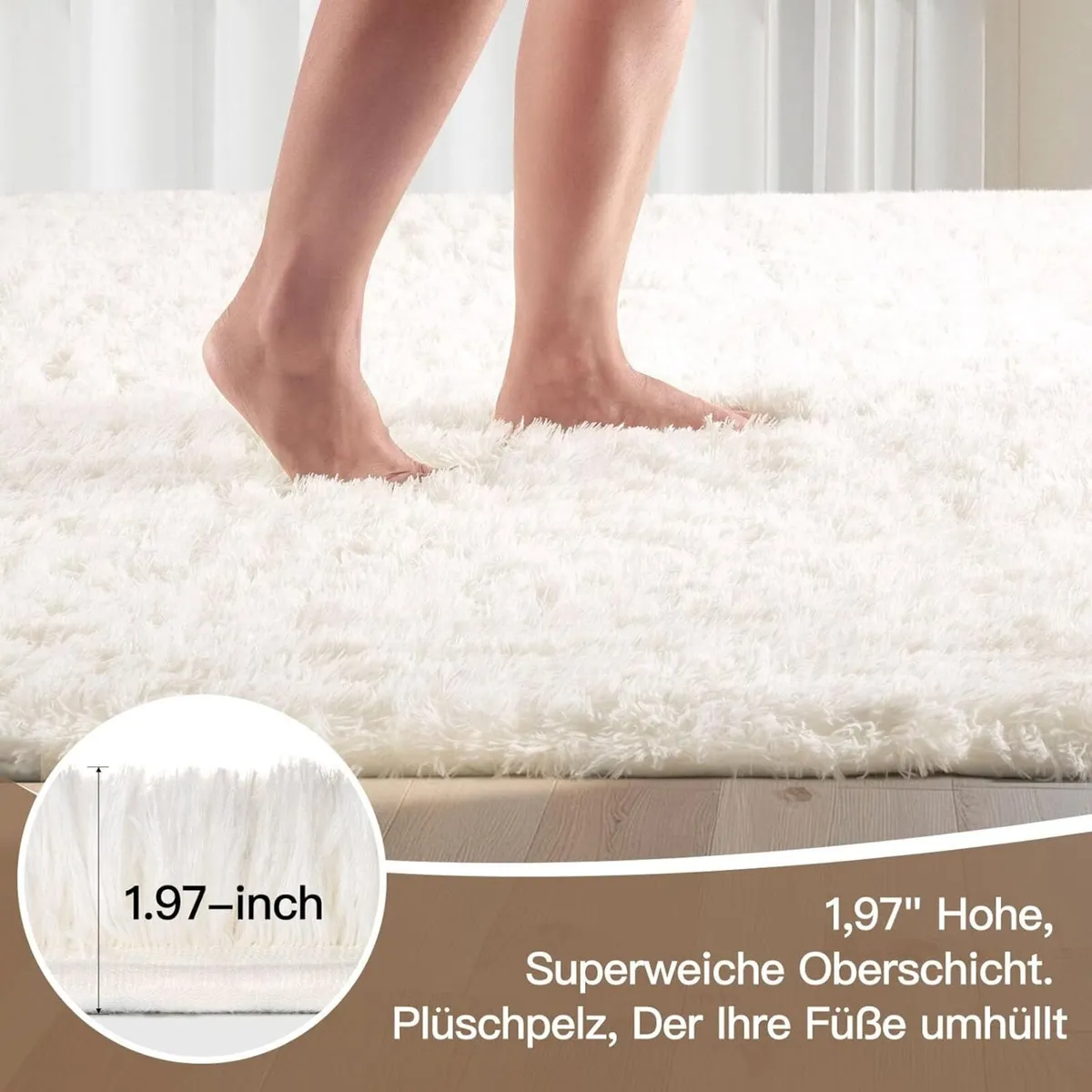 High Pile Rug Ivory White Living Room 200 x 300 - Image 2