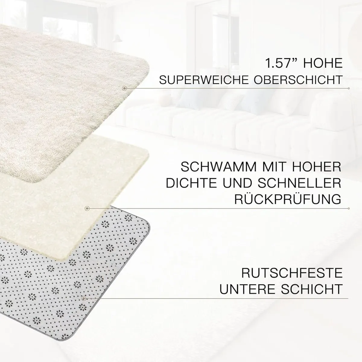 High Pile Rug Ivory White Living Room 200 x 300 - Image 3