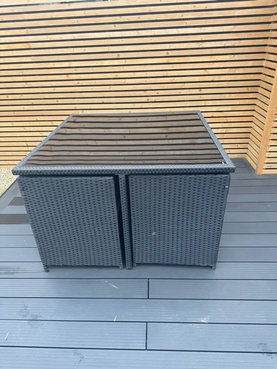 Black Rattan garden furniture set with cream cushions - Image 1