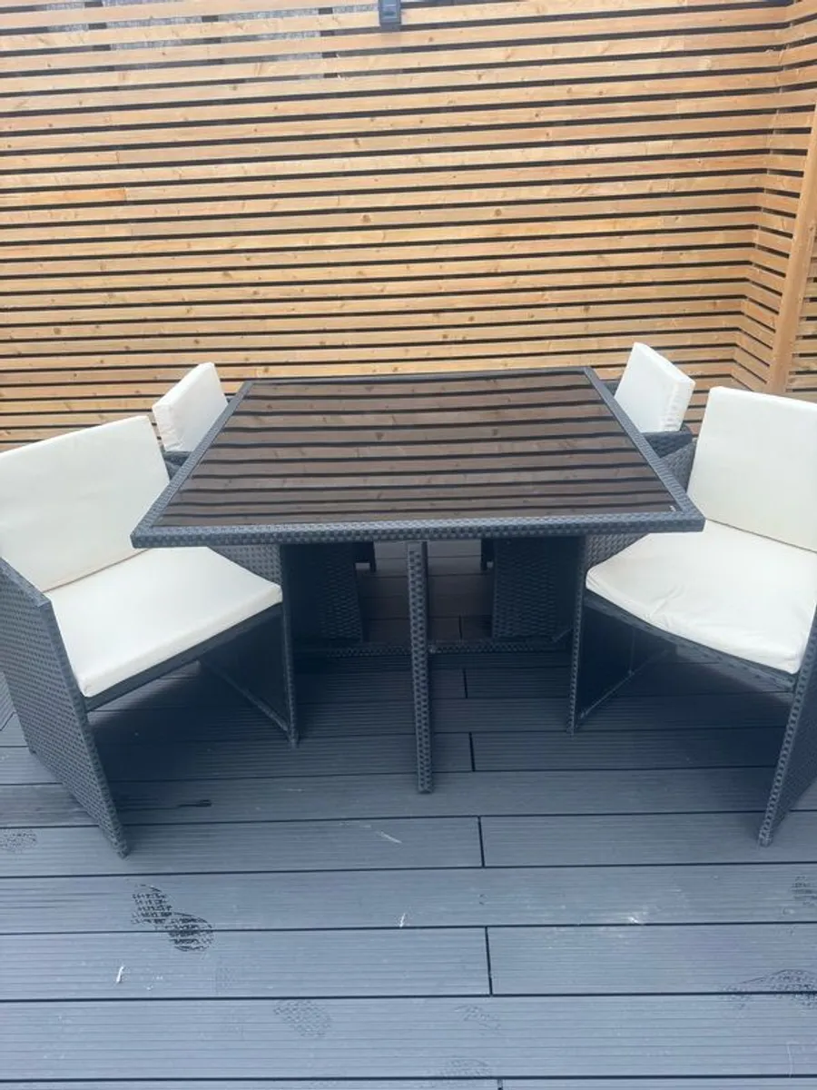 Black Rattan garden furniture set with cream cushions - Image 2