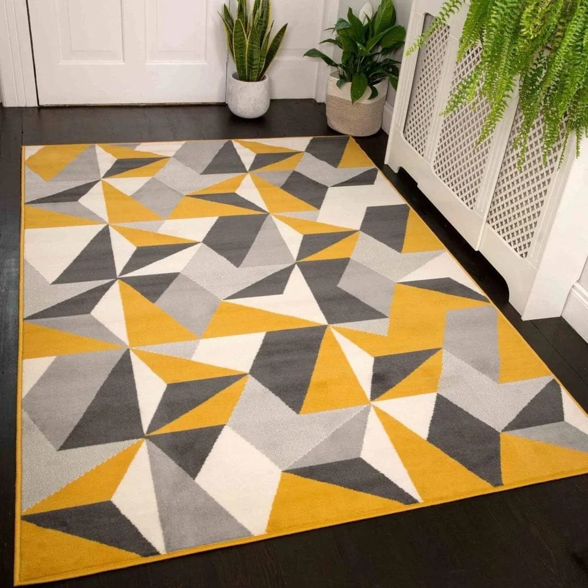 Modern Large Ochre Grey Vibrant Geometric Living