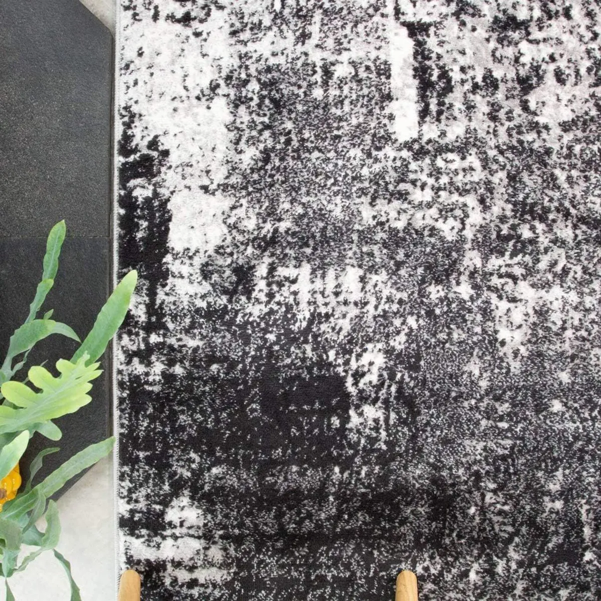 Modern Monochrome Black and White Distressed Rug - Image 2