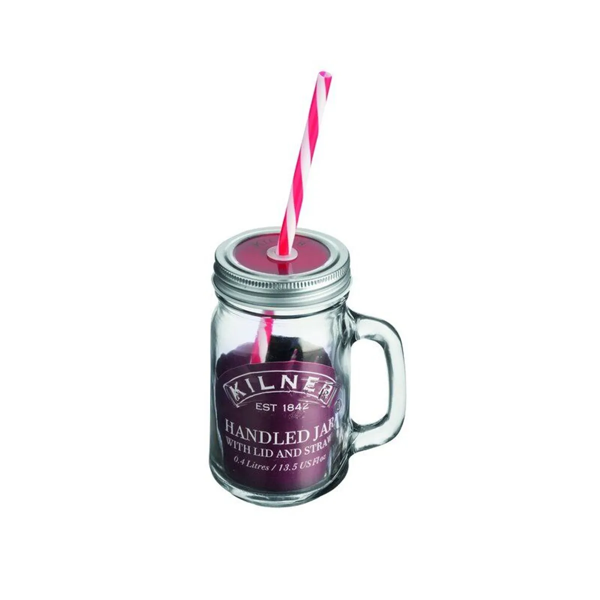 Kilner Handled Jar and Straw, Assorted Colours