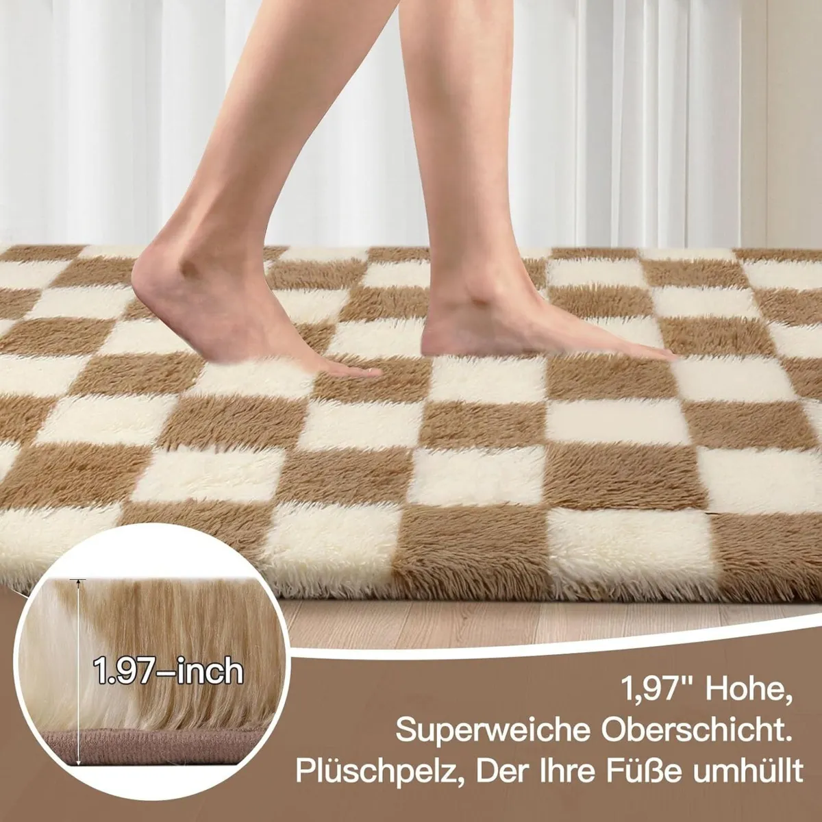 Rugs for Living Room Checked Rug Bedroom Washable - Image 2