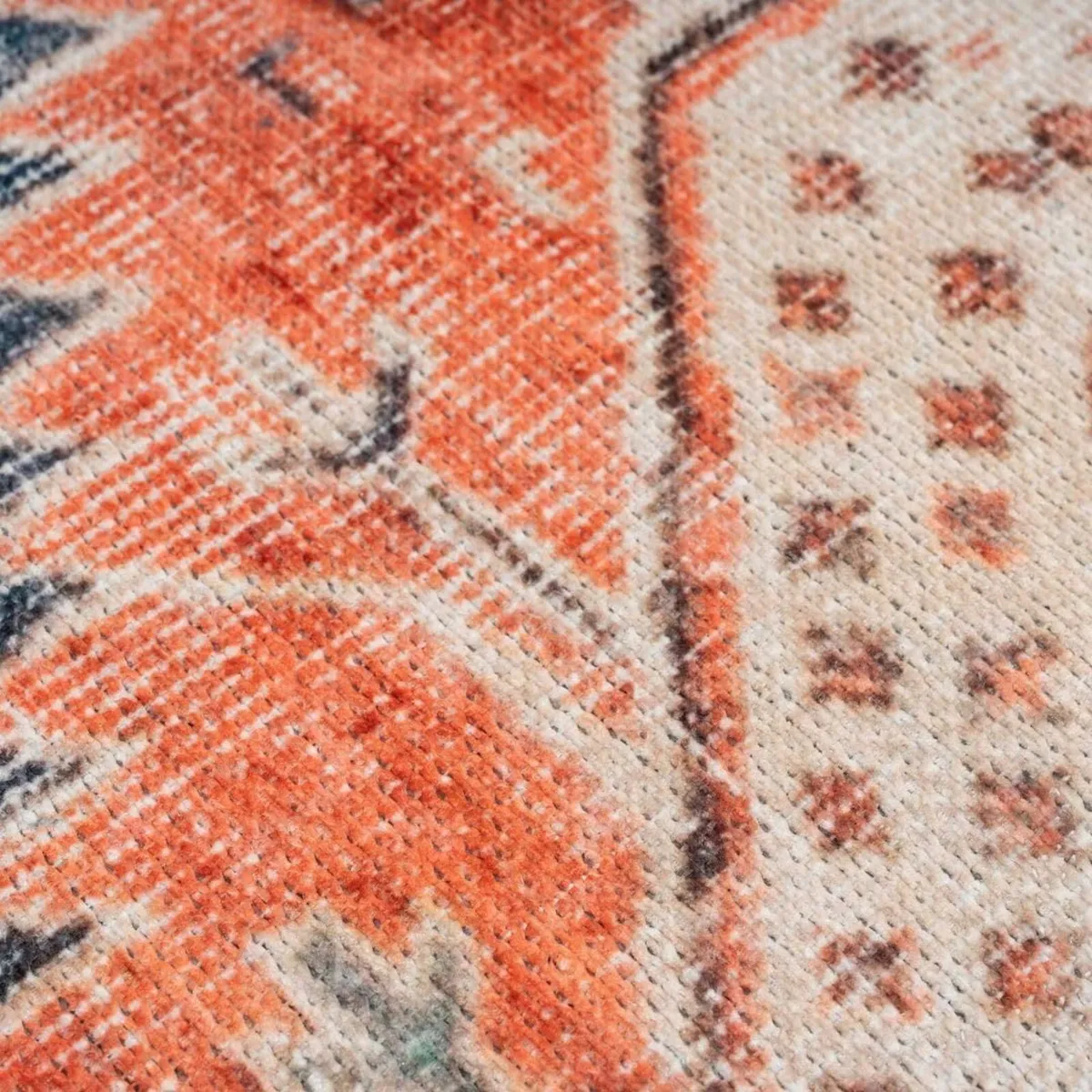 Antique Vintage Cotton Runner Rug Navy Orange - Image 3