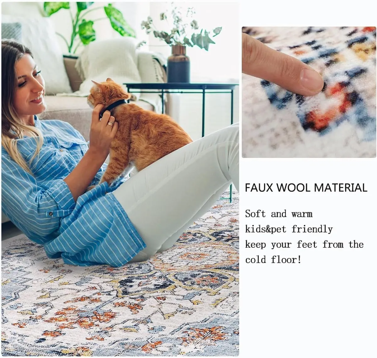 Washable Rugs Living Room 200x300cm Boho Thin - Image 4