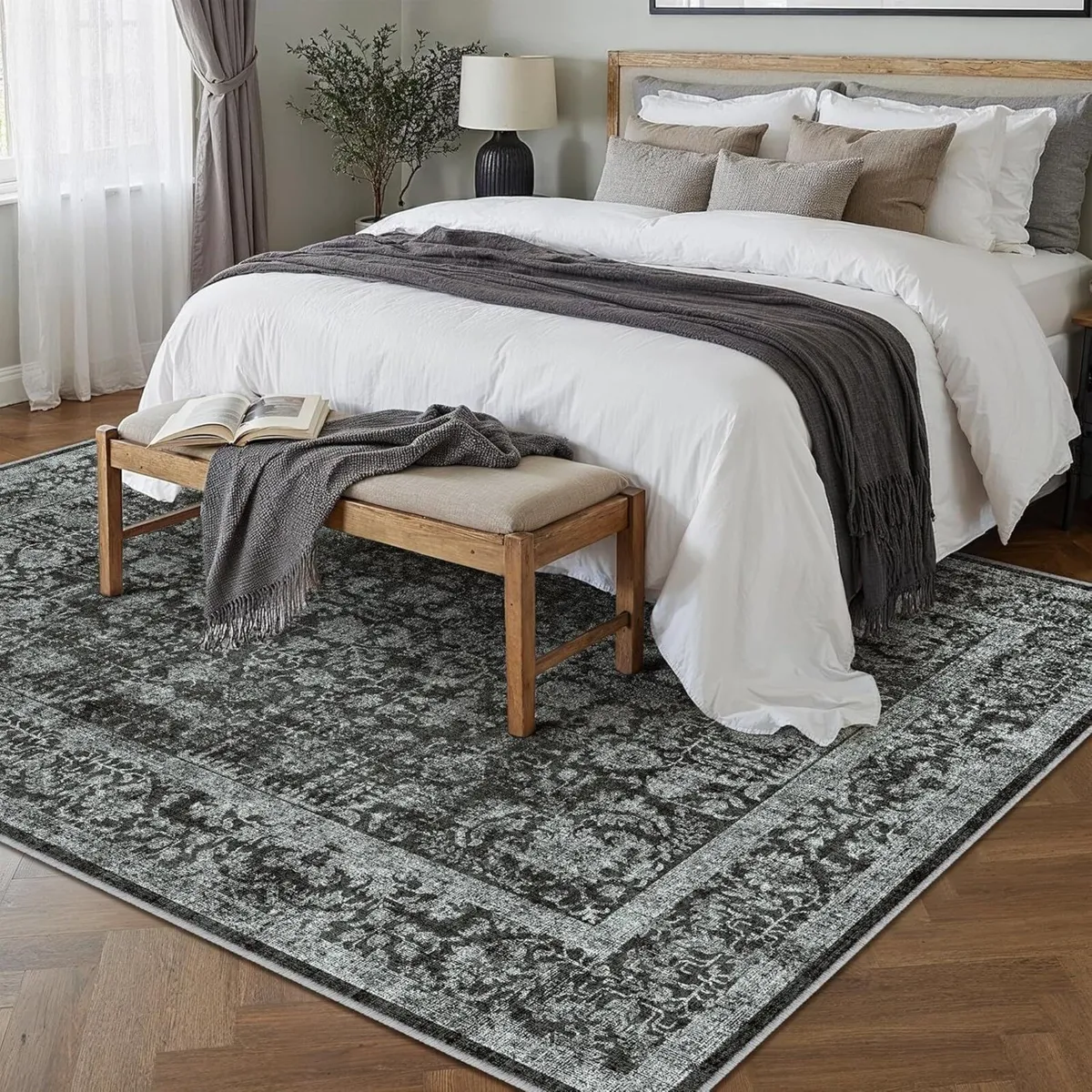 Vintage Black Rugs Living Room Washable Non Slip - Image 3