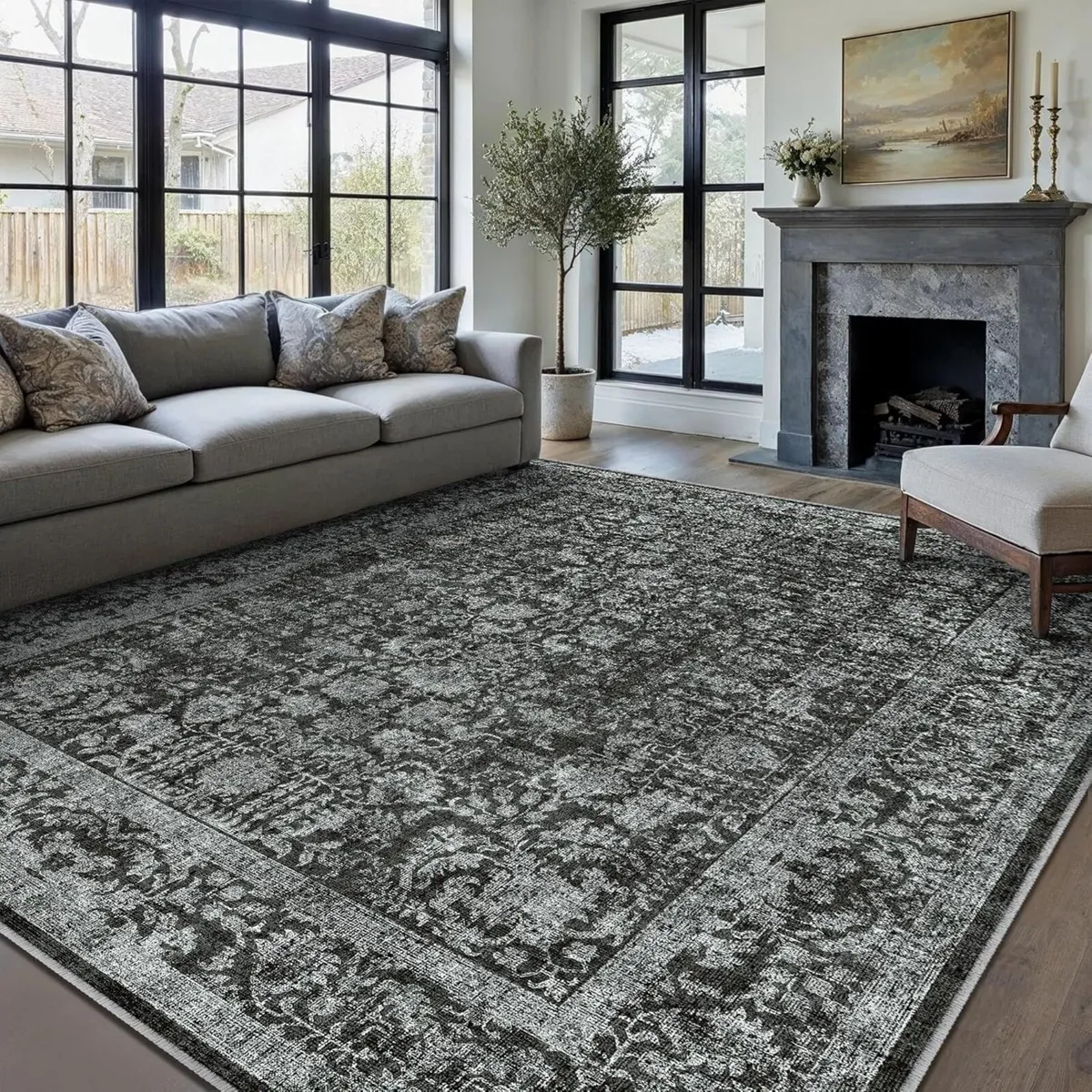 Vintage Black Rugs Living Room Washable Non Slip - Image 4