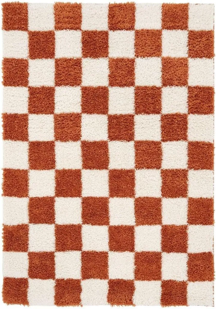 Modern Shaggy Rust Beige Terracotta Cream Retro - Image 2